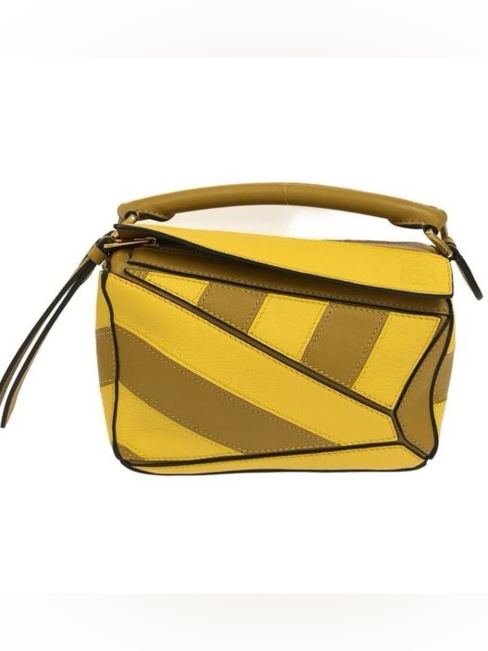 Loewe Mini Puzzle Yellow Brown Stripes Crossbody Bag